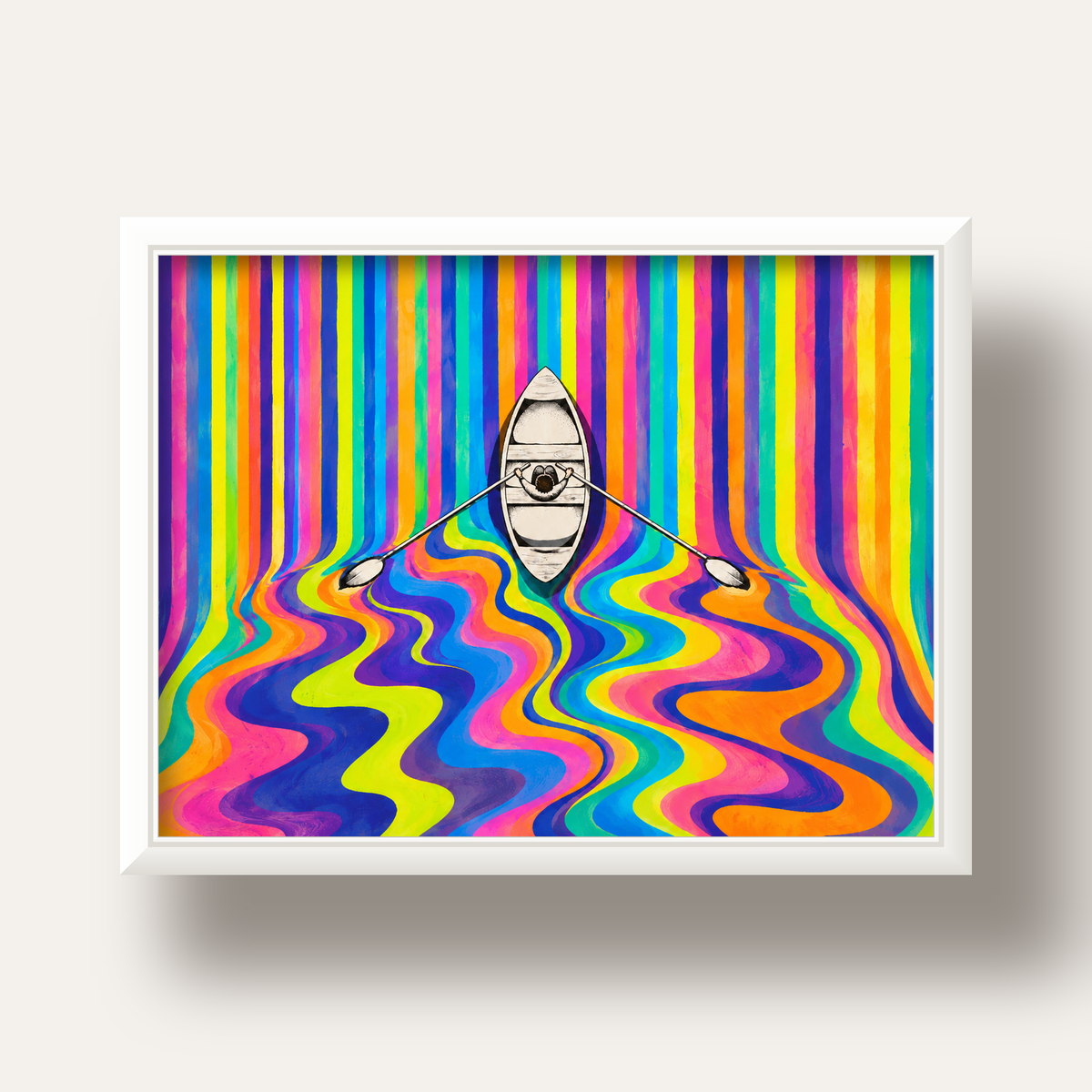 Renkli Soyut Kayık ve Dalgalar Modern Poster — beyaz derin çerçeveli