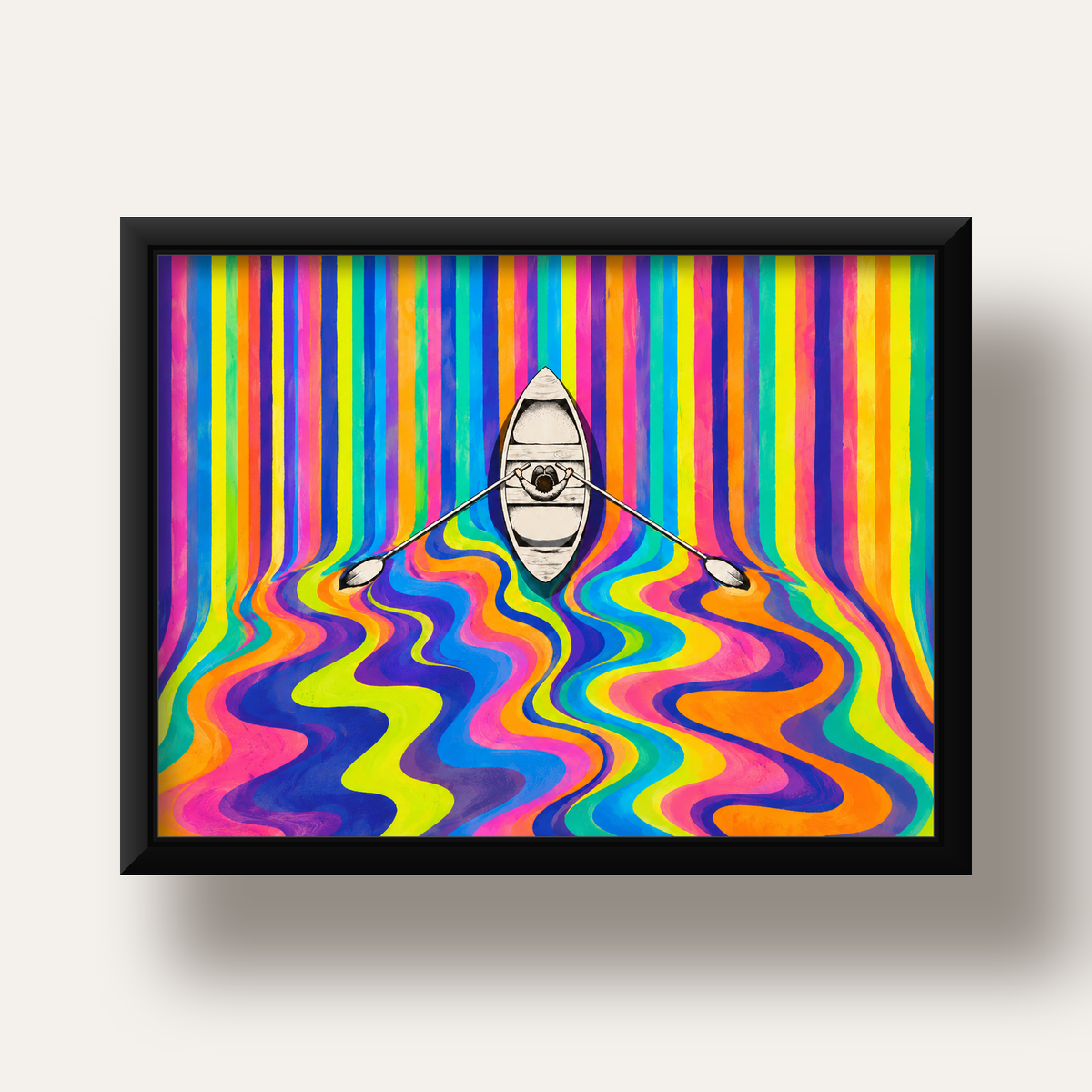 Renkli Soyut Kayık ve Dalgalar Modern Poster — siyah derin çerçeveli