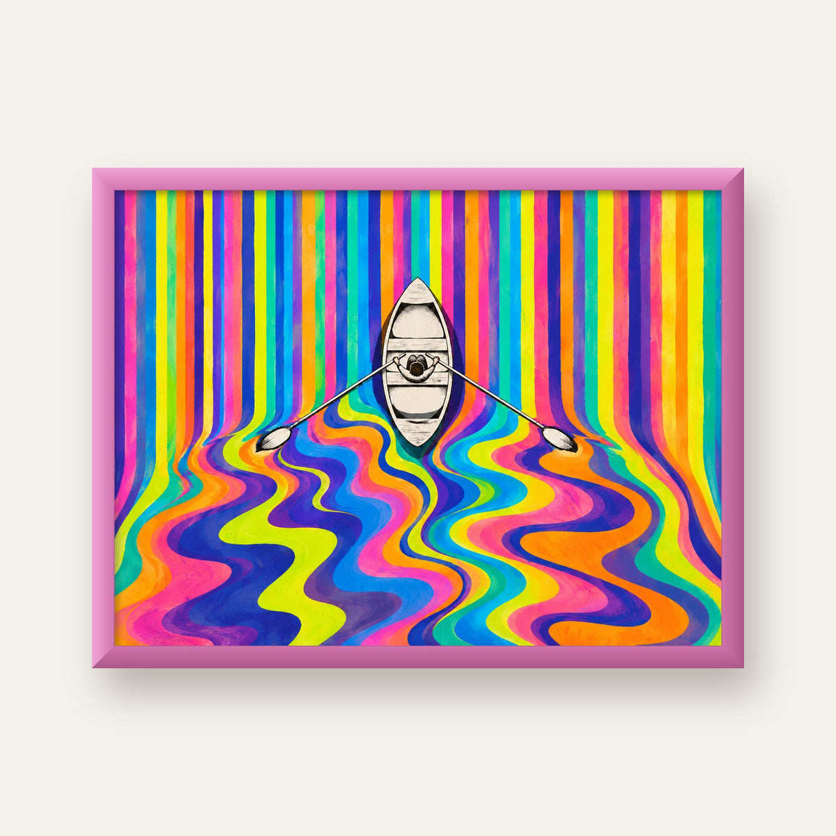 Renkli Soyut Kayık ve Dalgalar Modern Poster — pembe çerçeveli