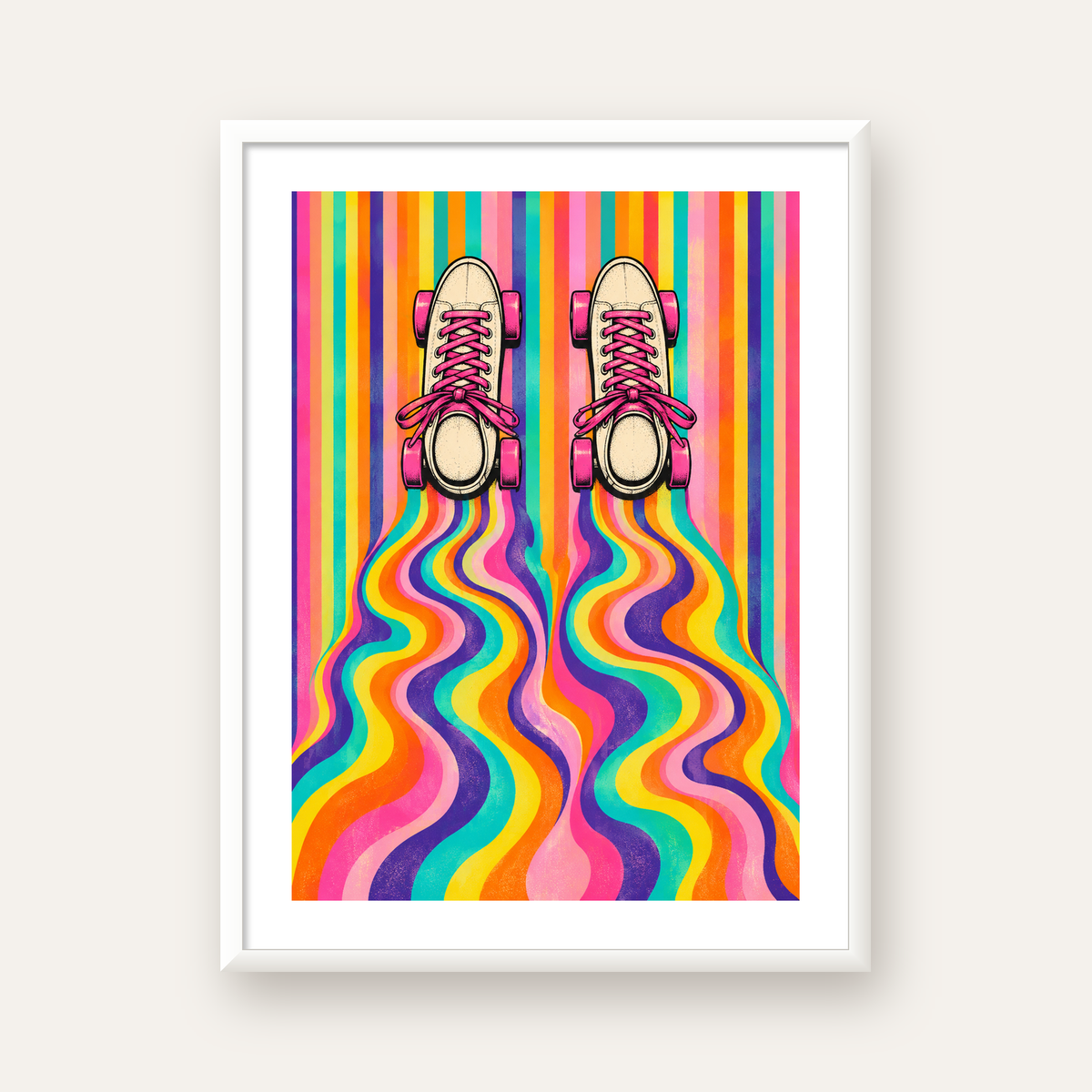 Retro Paten ve Renkli Çizgiler Dijital Poster Baskısı — beyaz çerçeveli dikey poster