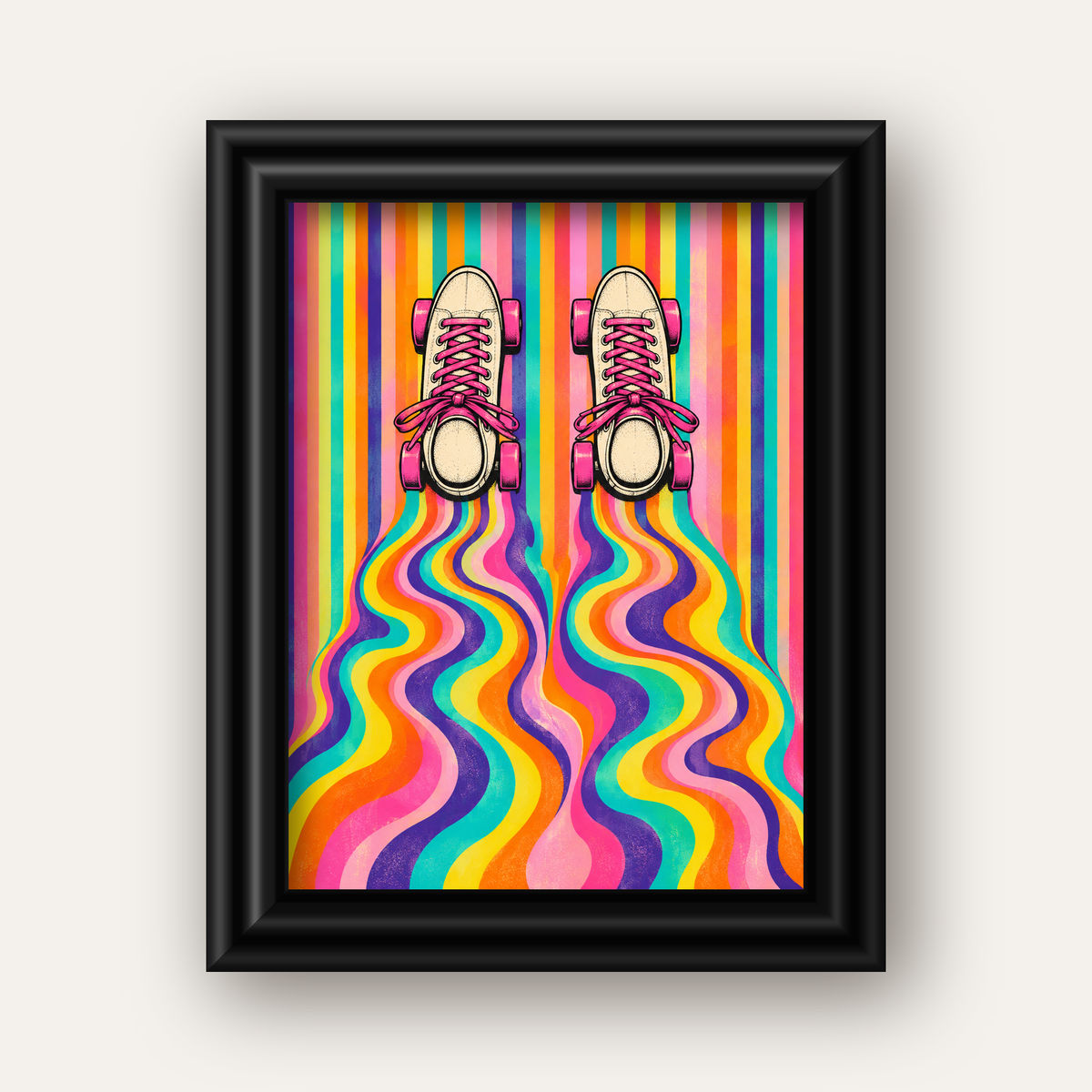 Retro Paten ve Renkli Çizgiler Dijital Poster Baskısı — siyah galeri çerçeveli