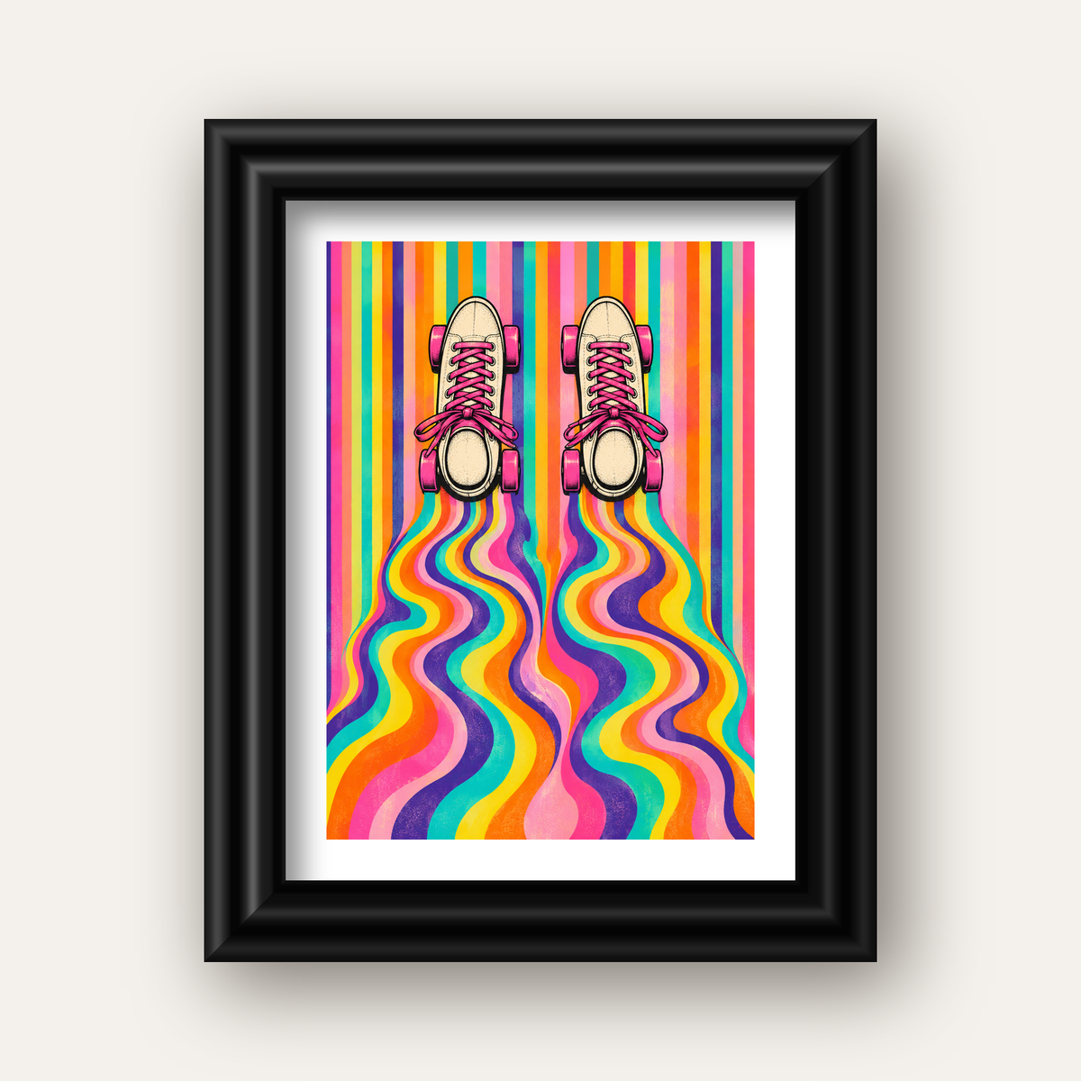 Retro Paten ve Renkli Çizgiler Dijital Poster Baskısı — siyah galeri çerçeveli paspartulu