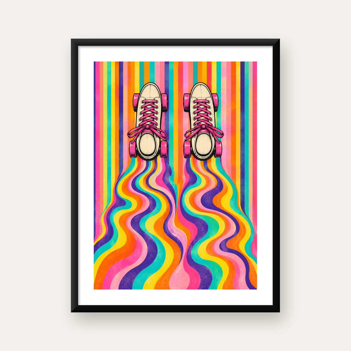 Retro Paten ve Renkli Çizgiler Dijital Poster Baskısı — Dikey baskı, beyaz paspartulu