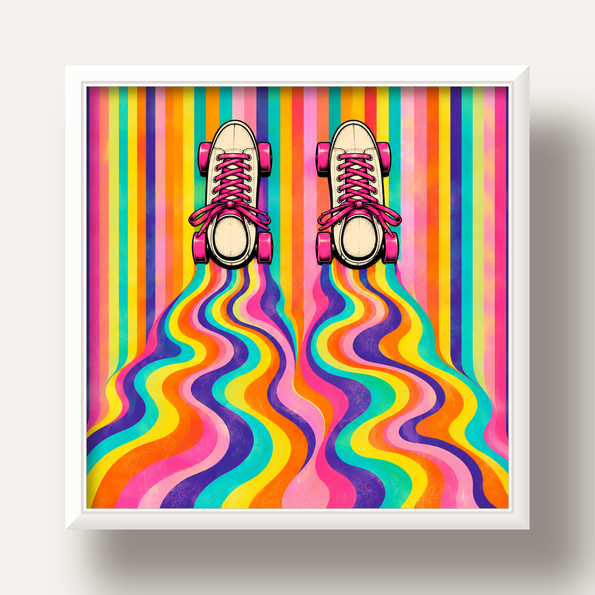 Retro Paten ve Renkli Çizgiler Dijital Poster Baskısı — beyaz derin çerçeveli