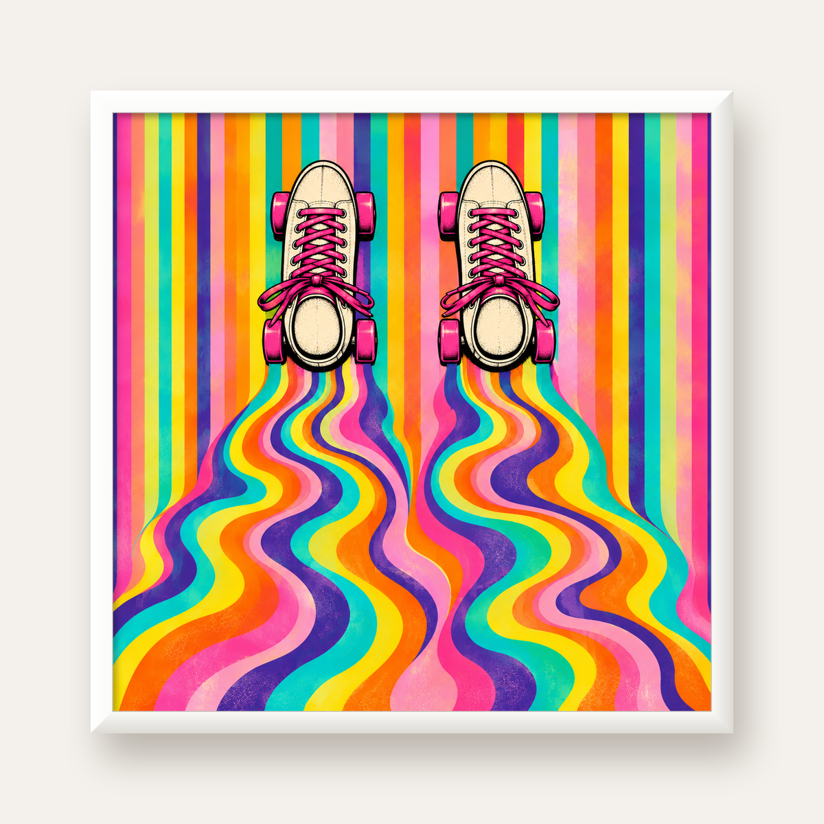 Retro Paten ve Renkli Çizgiler Dijital Poster Baskısı — beyaz çerçeveli kare poster