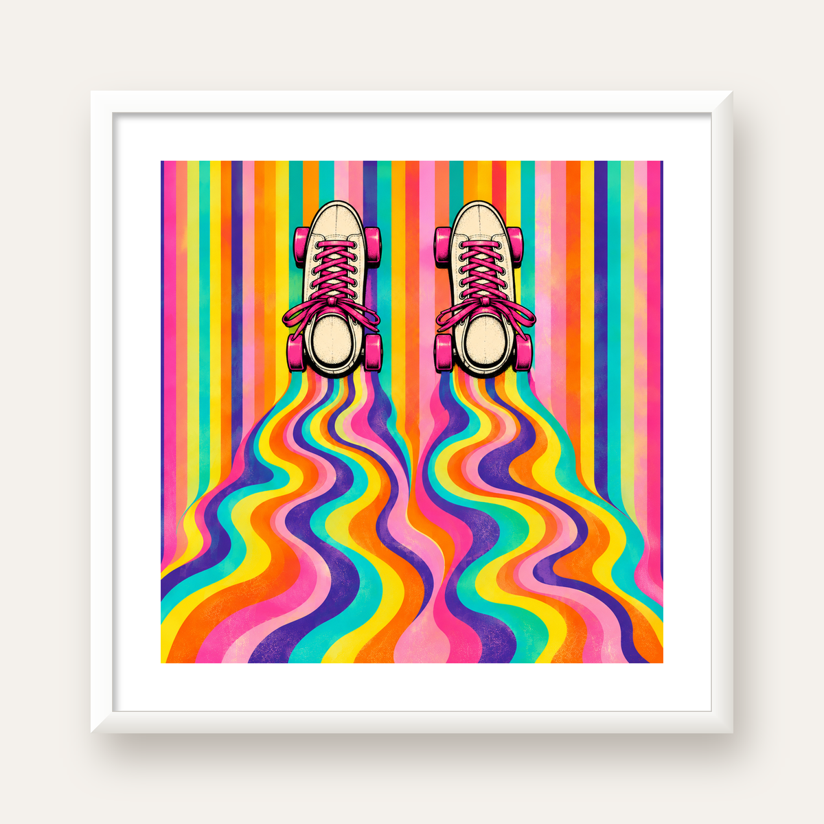 Retro Paten ve Renkli Çizgiler Dijital Poster Baskısı — beyaz çerçeveli kare poster