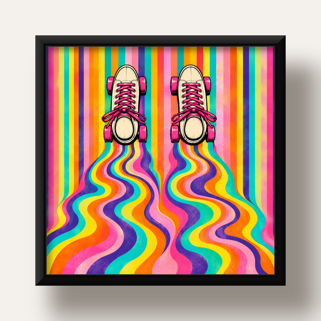 Retro Paten ve Renkli Çizgiler Dijital Poster Baskısı — siyah derin çerçeveli