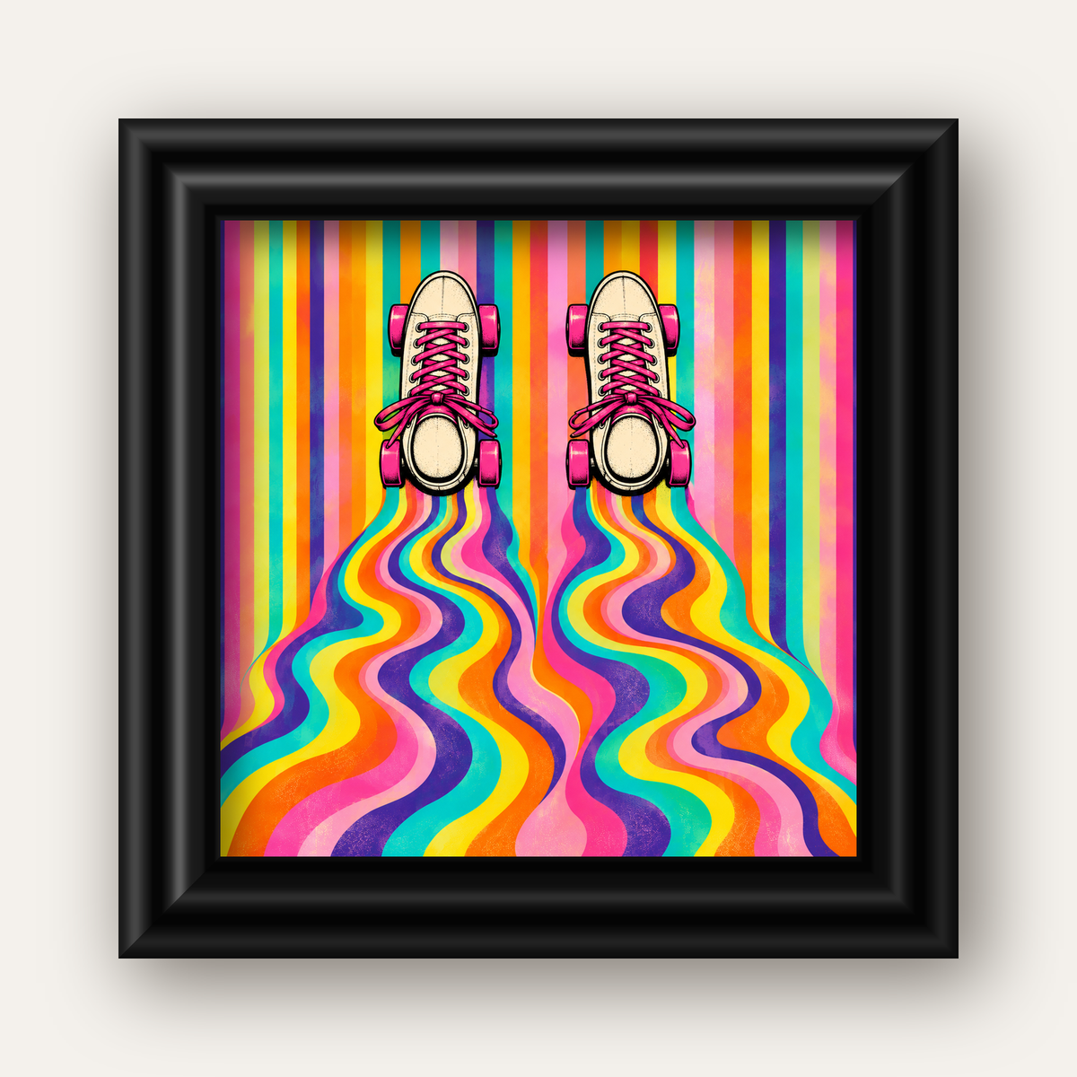 Retro Paten ve Renkli Çizgiler Dijital Poster Baskısı — siyah galeri çerçeveli