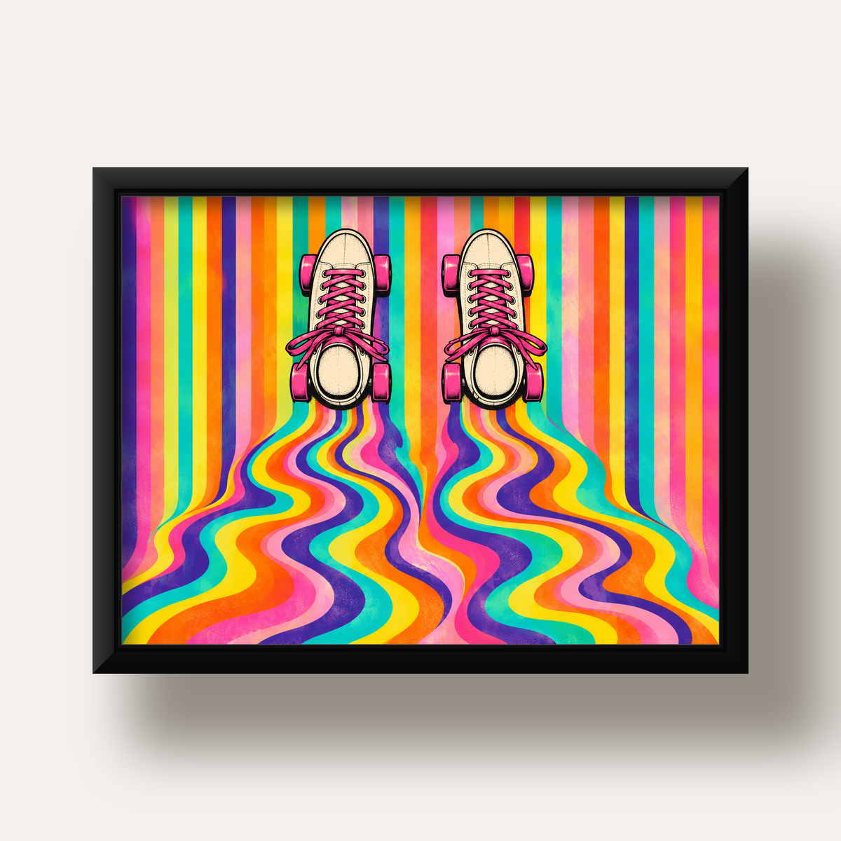 Retro Paten ve Renkli Çizgiler Dijital Poster Baskısı — siyah derin çerçeveli