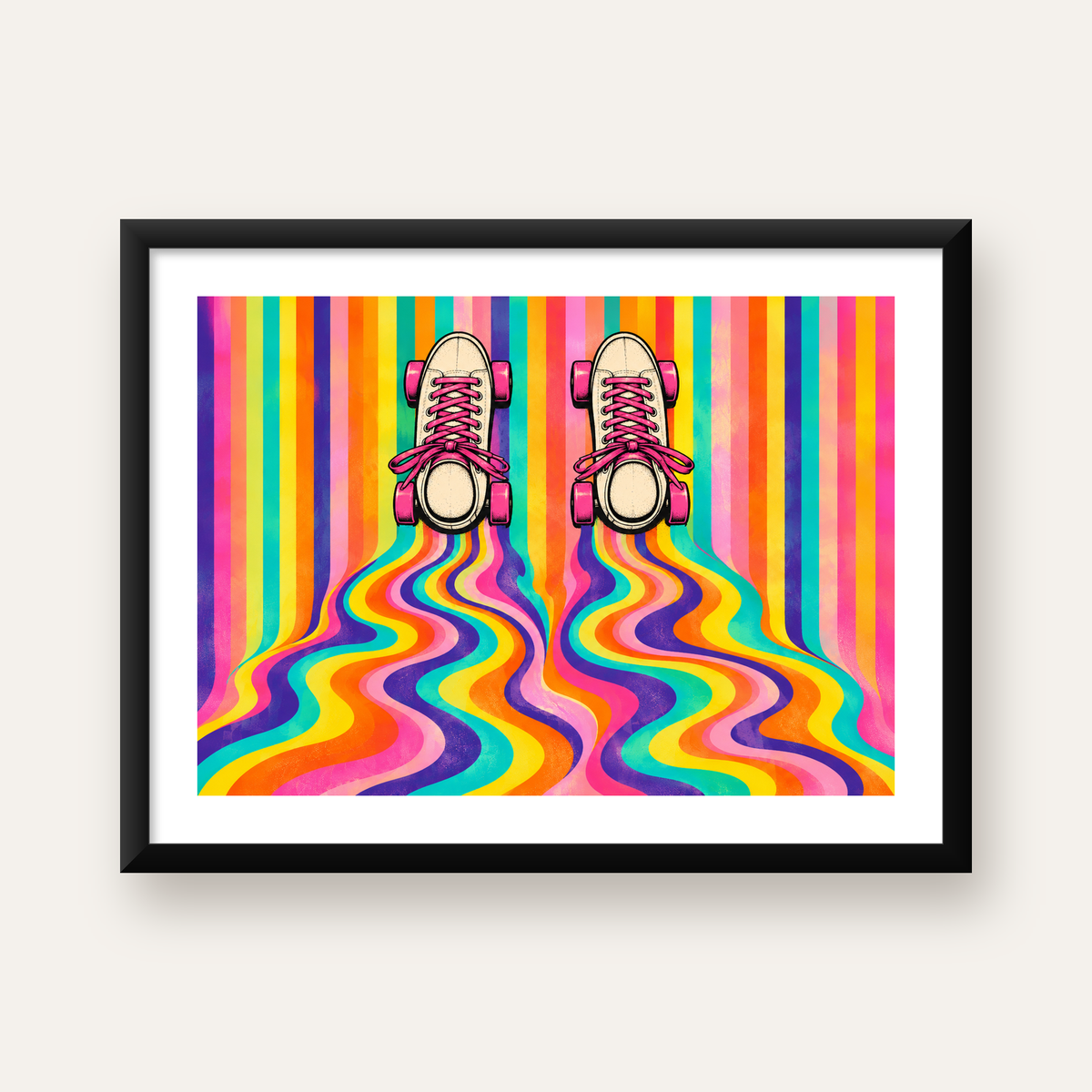 Retro Paten ve Renkli Çizgiler Dijital Poster Baskısı — Yatay baskı, beyaz paspartulu