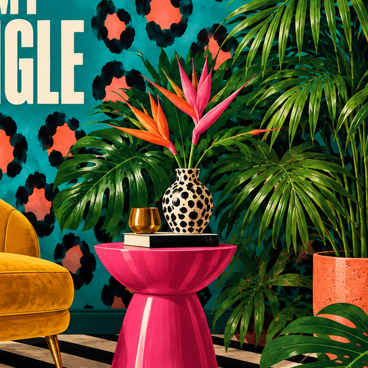 Egzotik Salon Dekorasyonu Poster – HOME IS MY JUNGLE Baskı — baskının yakın çekimi, kâğıt dokusu ve renk detayı
