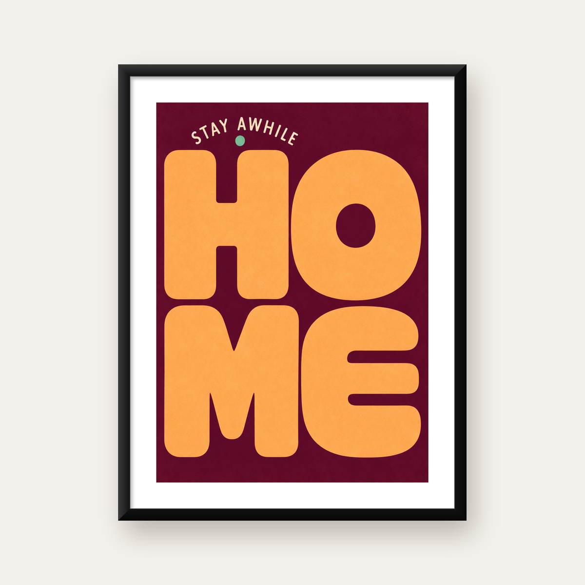 Modern Tipografik HOME Ev Posteri – Turuncu Renkli Duvar Dekoru — Dikey baskı, beyaz kenar boşluklu