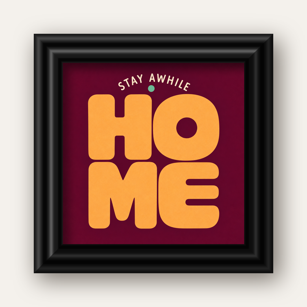 Home Stay Awhile Retro Tipografi Posteri — siyah galeri çerçeveli