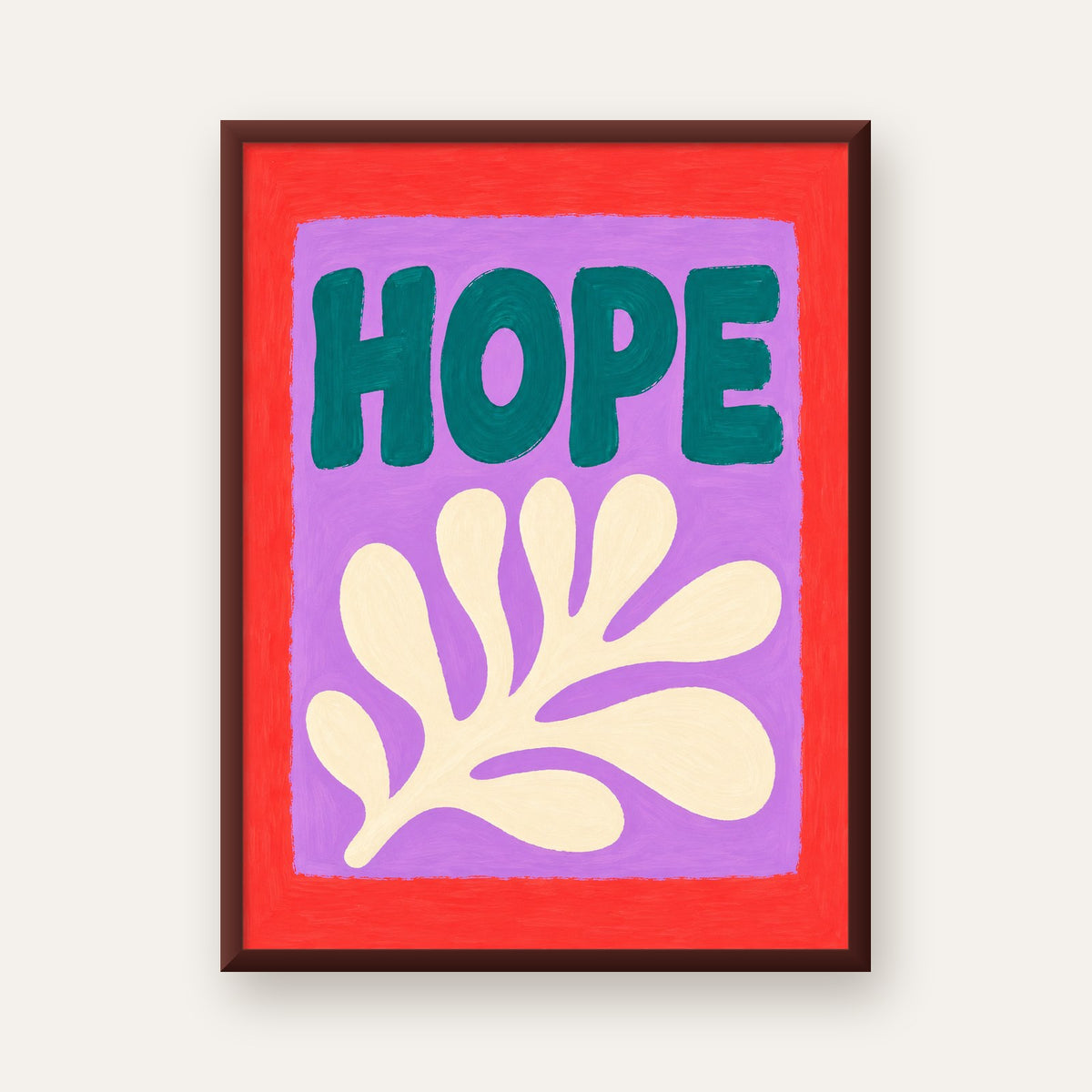 HOPE Yazılı Umut Temalı Soyut Yaprak Poster — ceviz çerçeveli