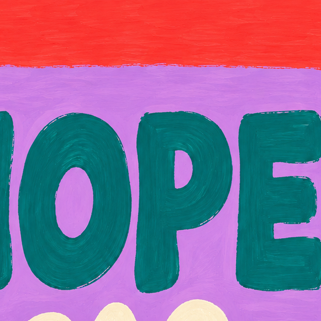 HOPE Yazılı Umut Temalı Soyut Yaprak Poster — baskının yakın çekimi, kâğıt dokusu ve renk detayı