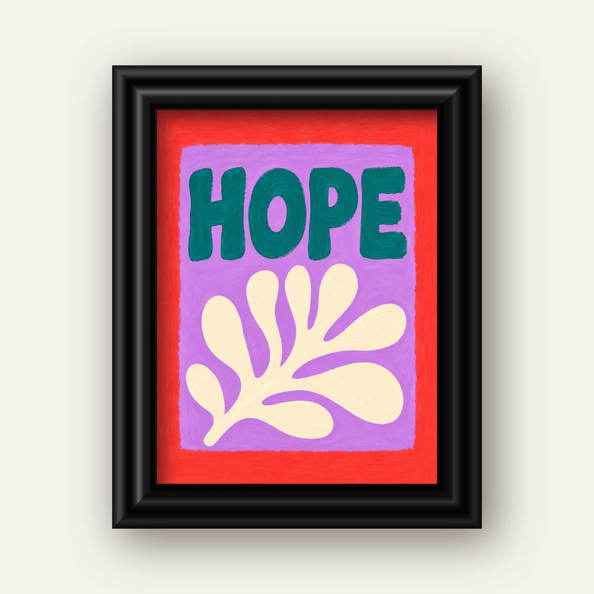 HOPE Yazılı Umut Temalı Soyut Yaprak Poster — siyah galeri çerçeveli