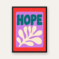 HOPE Yazılı Umut Temalı Soyut Yaprak Poster — Dikey baskı, düz siyah çerçeveli duvar posteri