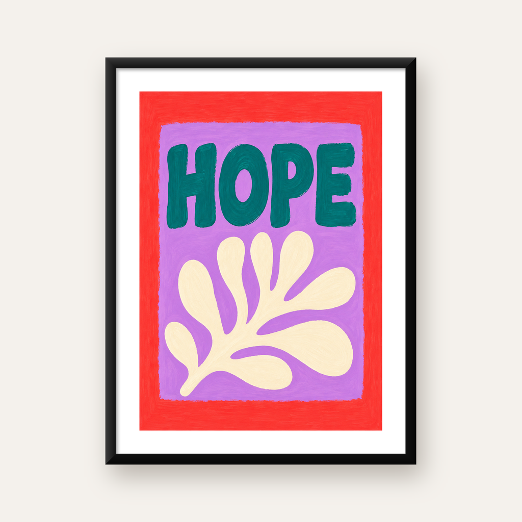 HOPE Yazılı Umut Temalı Soyut Yaprak Poster — Dikey baskı, beyaz paspartulu