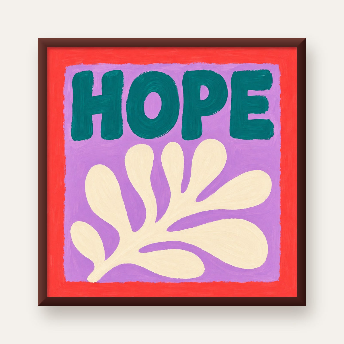 HOPE Yazılı Umut Temalı Soyut Yaprak Poster — ceviz çerçeveli