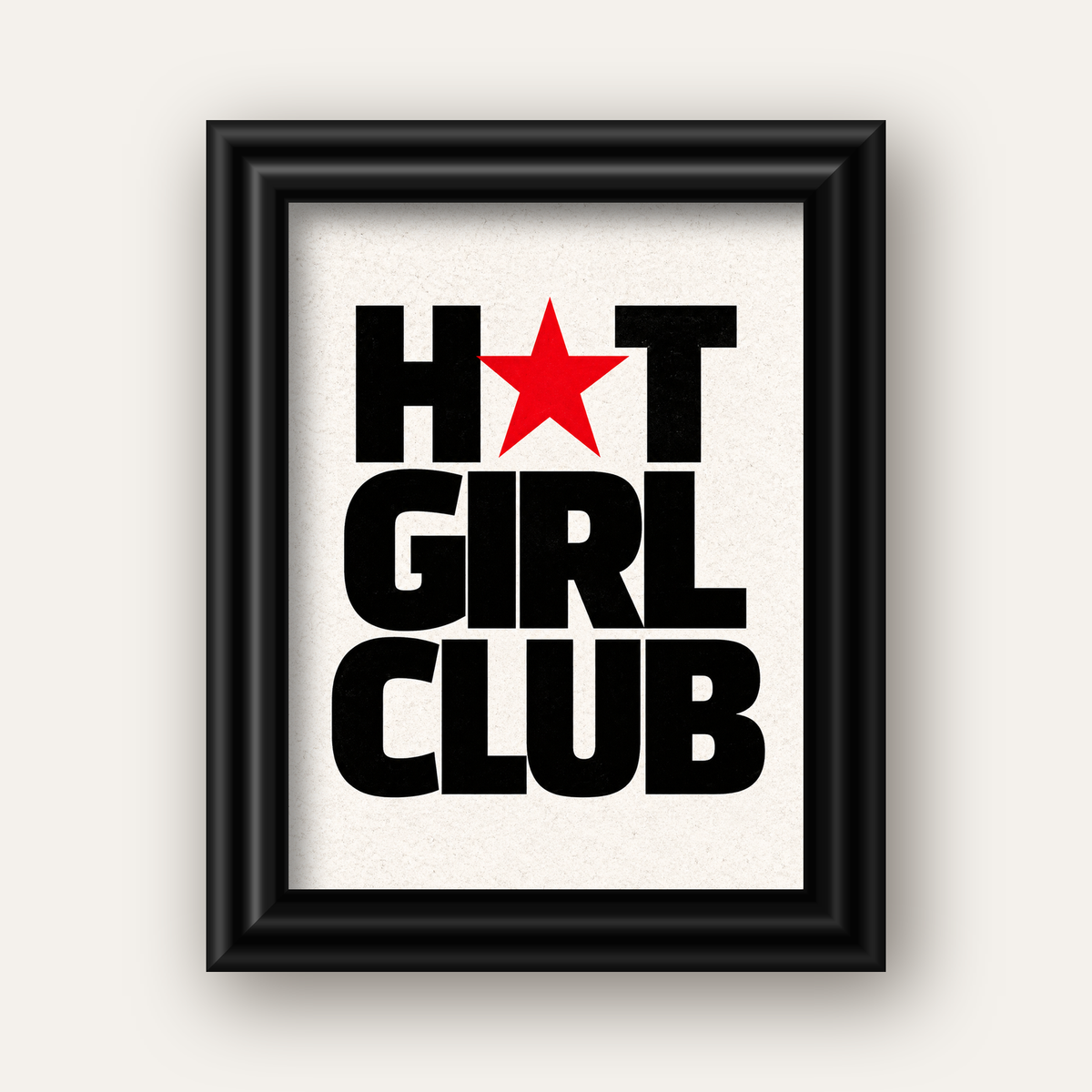HOT GIRL CLUB Tipografi ve Yıldız Detaylı Poster — siyah galeri çerçeveli