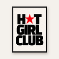HOT GIRL CLUB Tipografi ve Yıldız Detaylı Poster — Dikey baskı, düz siyah çerçeveli duvar posteri
