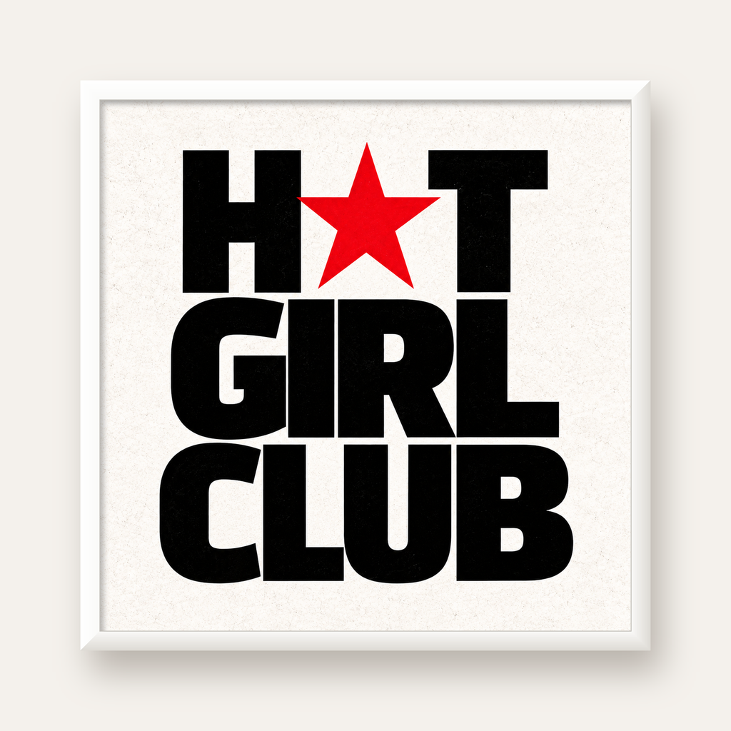 HOT GIRL CLUB Tipografi ve Yıldız Detaylı Poster — beyaz çerçeveli kare poster