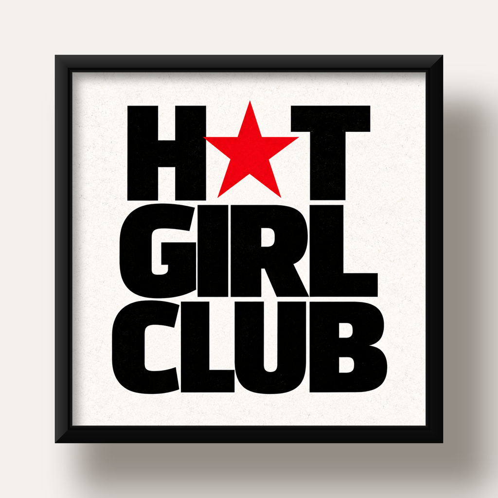 HOT GIRL CLUB Tipografi ve Yıldız Detaylı Poster — siyah derin çerçeveli