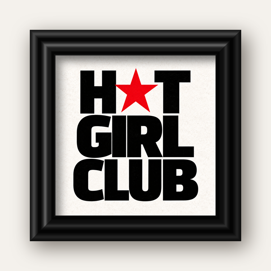 HOT GIRL CLUB Tipografi ve Yıldız Detaylı Poster — siyah galeri çerçeveli