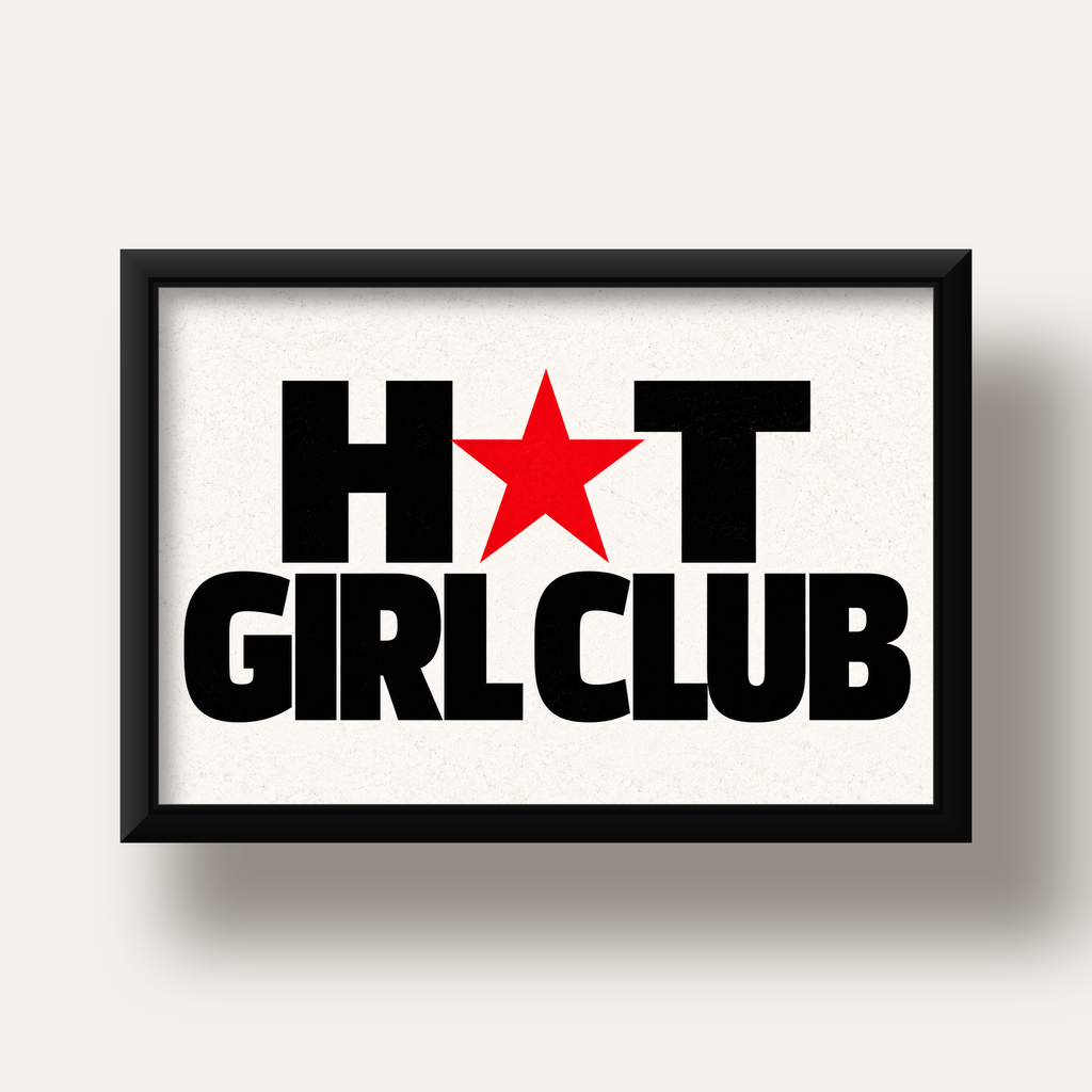 HOT GIRL CLUB Tipografi ve Yıldız Detaylı Poster — siyah derin çerçeveli