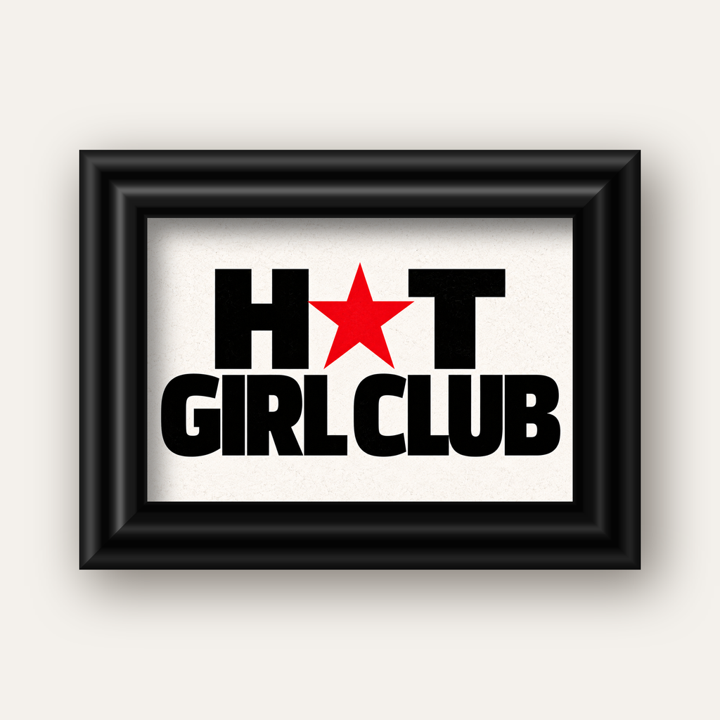 HOT GIRL CLUB Tipografi ve Yıldız Detaylı Poster — siyah galeri çerçeveli