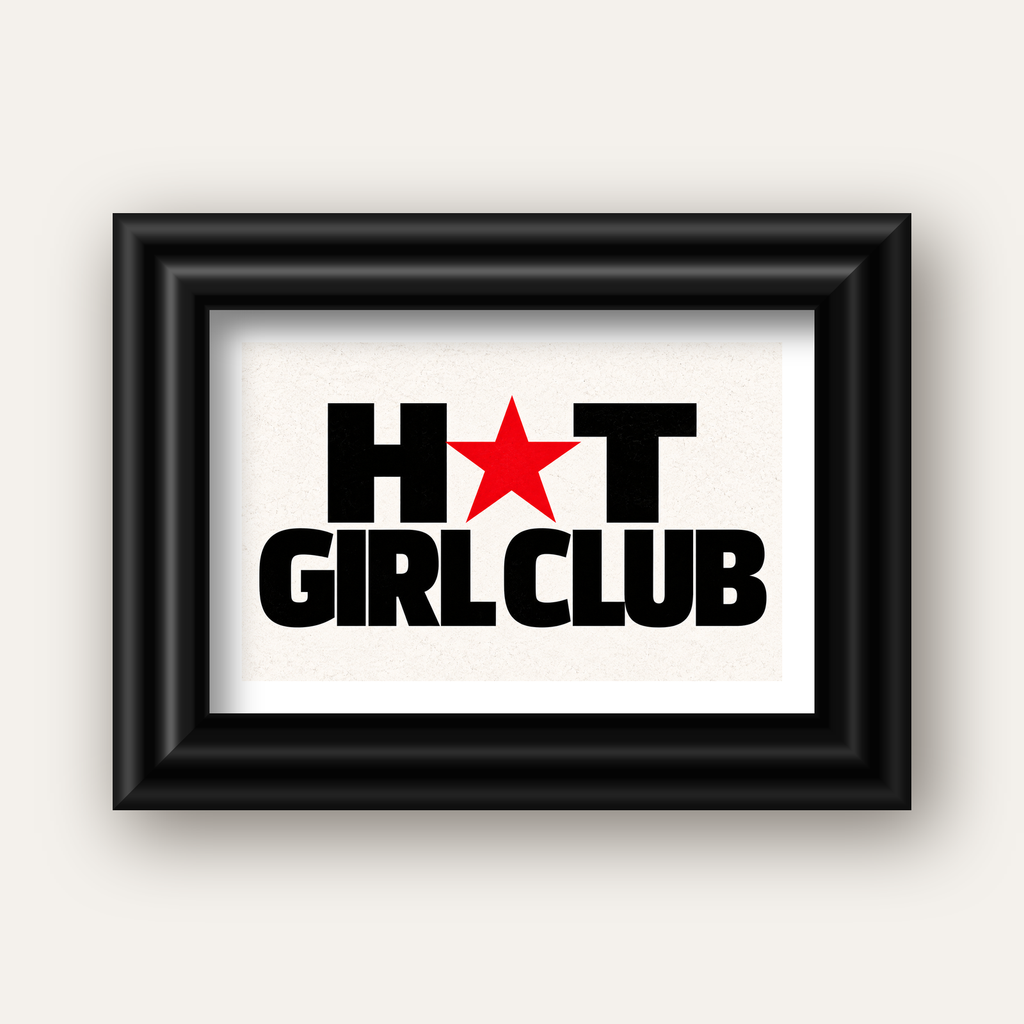 HOT GIRL CLUB Tipografi ve Yıldız Detaylı Poster — siyah galeri çerçeveli paspartulu