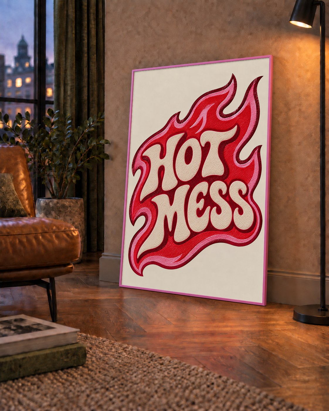 Hot Mess — çerçeveli hâliyle bir ev duvarında