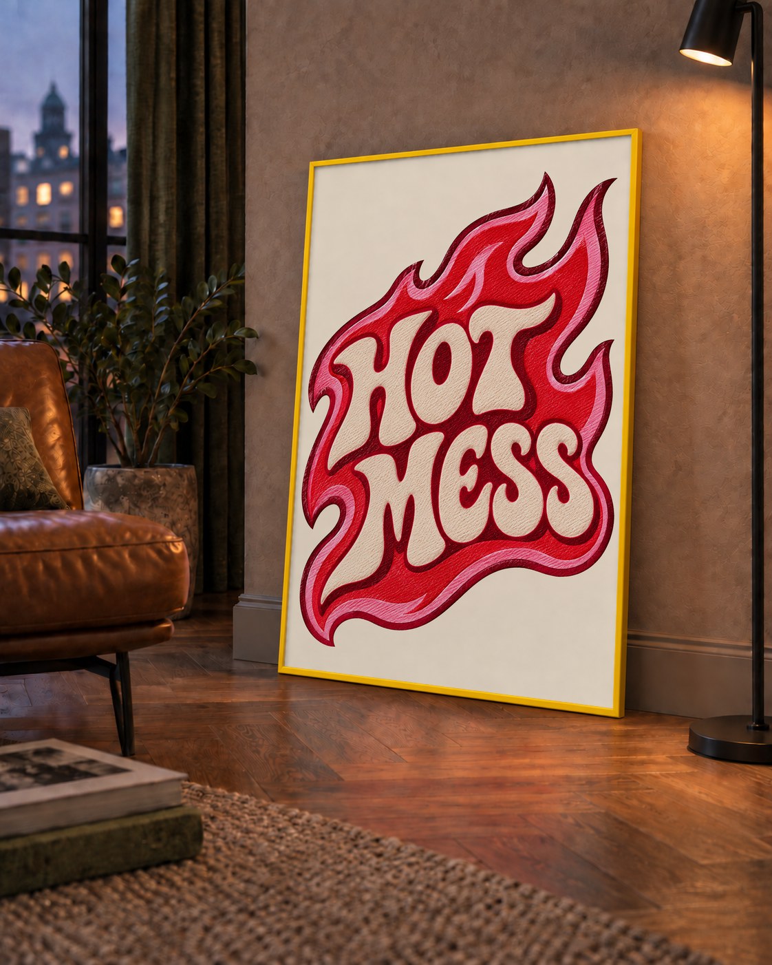 Hot Mess — çerçeveli hâliyle bir ev duvarında