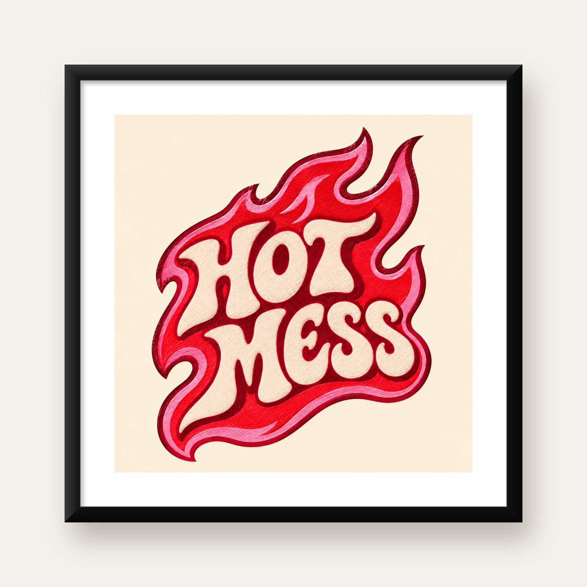 Alevli Tipografi Poster – HOT MESS Retro Dijital Baskı — Kare baskı, beyaz kenar boşluklu