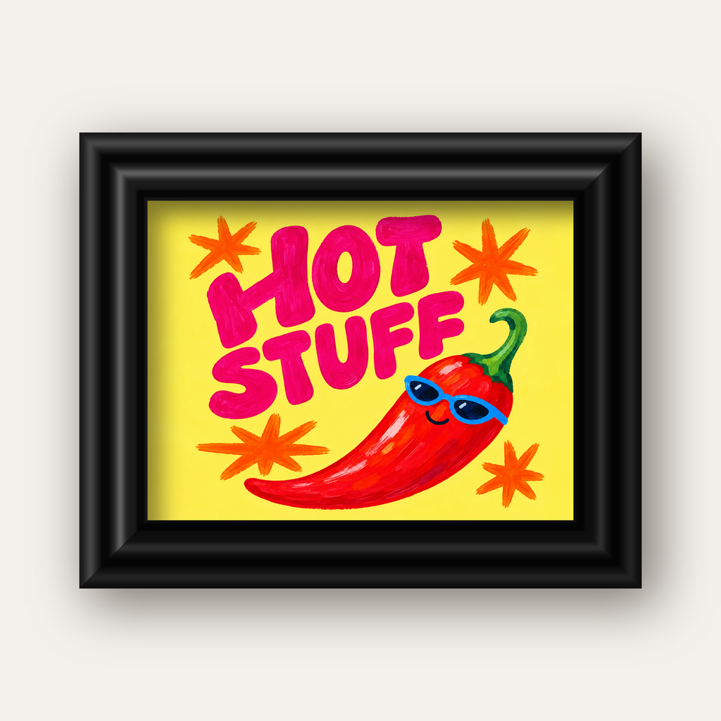 Hot Stuff Gözlüklü Biber Poster – Renkli ve Eğlenceli Duvar Dekoru — siyah galeri çerçeveli