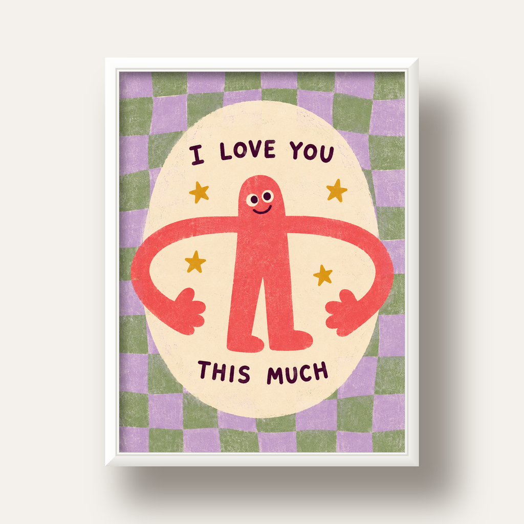 Sevimli Karakterli 'I Love You This Much' Pastel Poster — beyaz derin çerçeveli