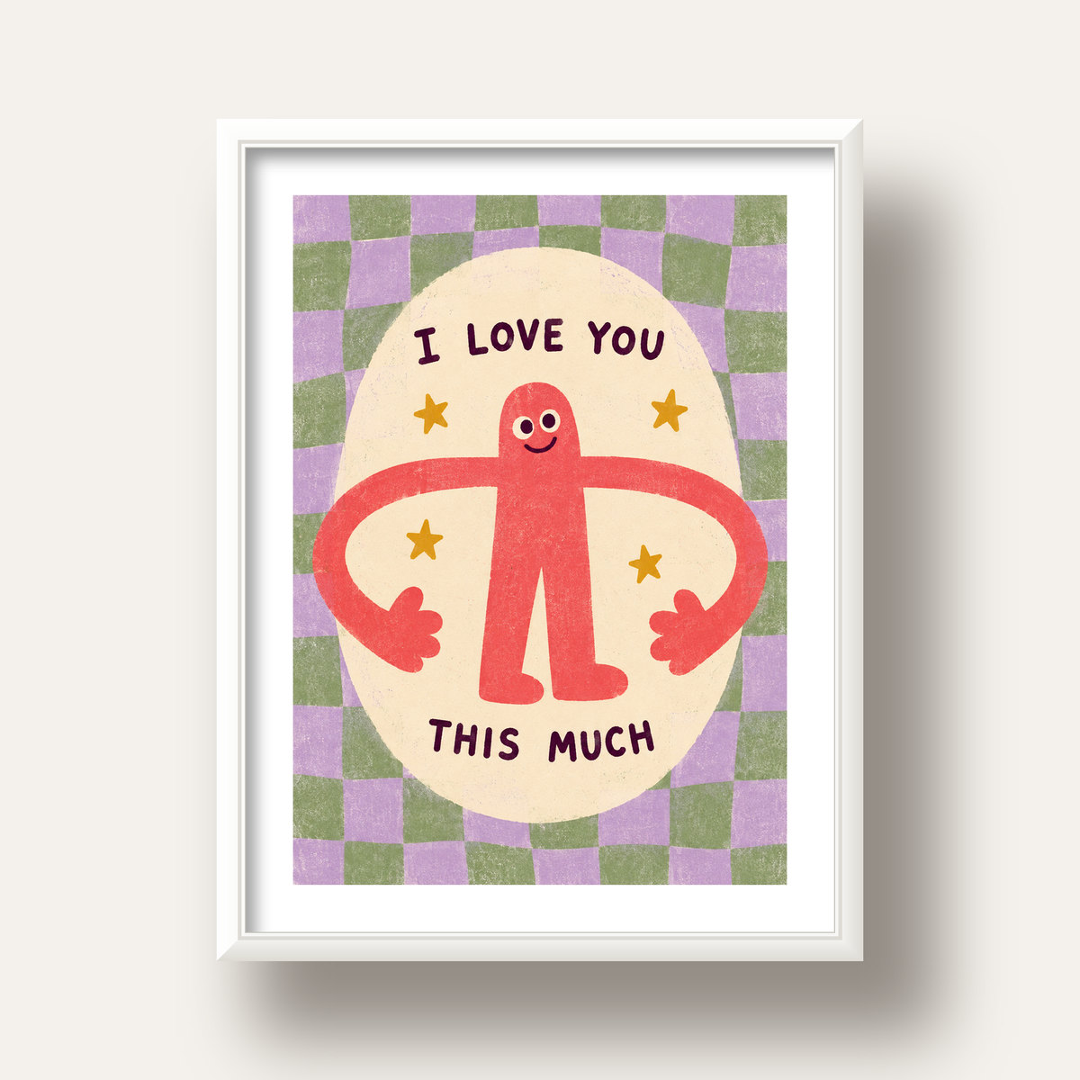 Sevimli Karakterli 'I Love You This Much' Pastel Poster — beyaz derin çerçeveli paspartulu