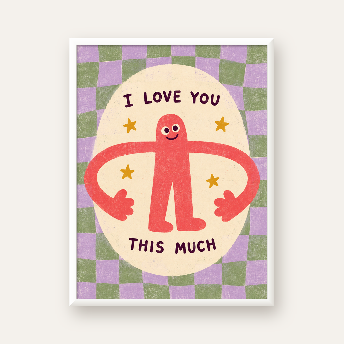 Sevimli Karakterli 'I Love You This Much' Pastel Poster — beyaz çerçeveli dikey poster