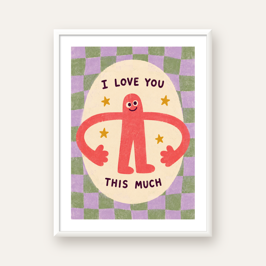 Sevimli Karakterli 'I Love You This Much' Pastel Poster — beyaz çerçeveli dikey poster