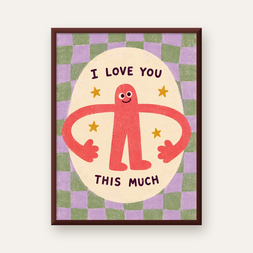 Sevimli Karakterli 'I Love You This Much' Pastel Poster — ceviz çerçeveli