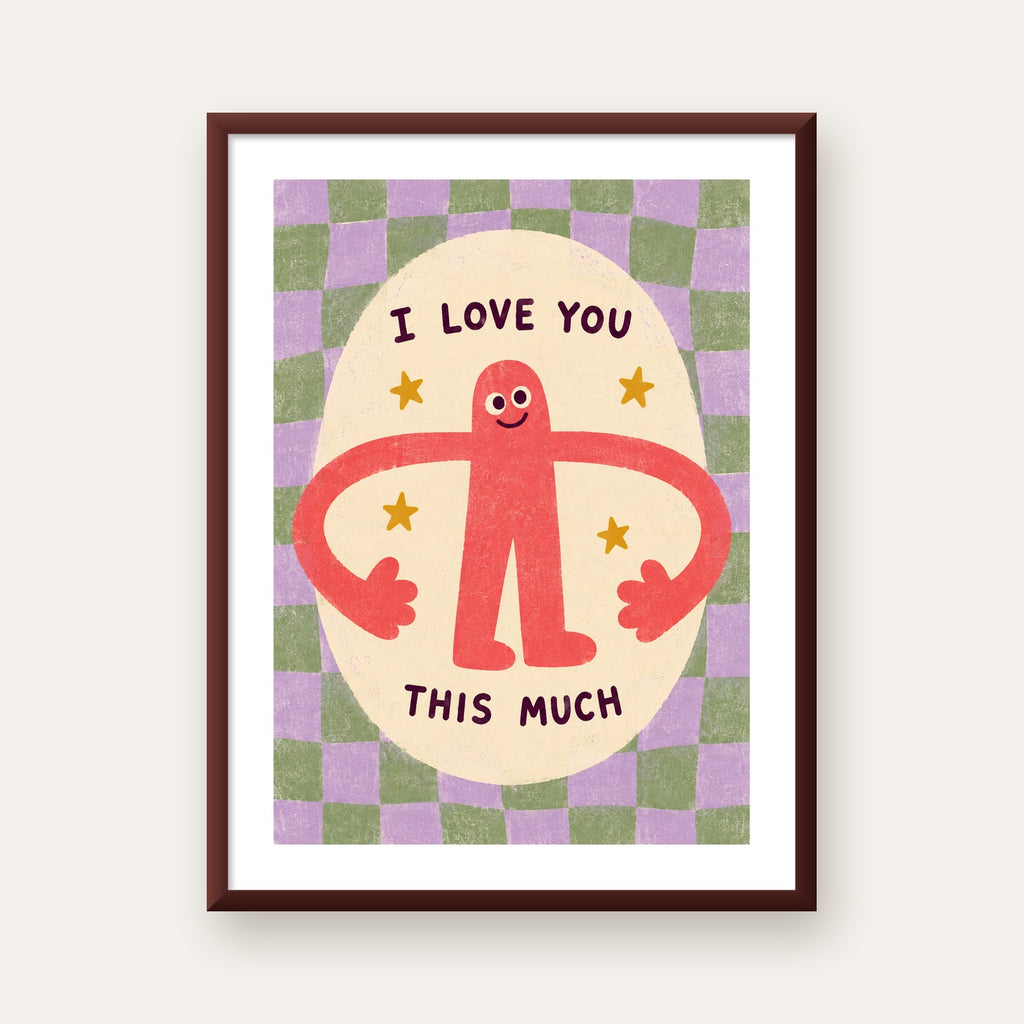 Sevimli Karakterli 'I Love You This Much' Pastel Poster — ceviz çerçeveli paspartulu