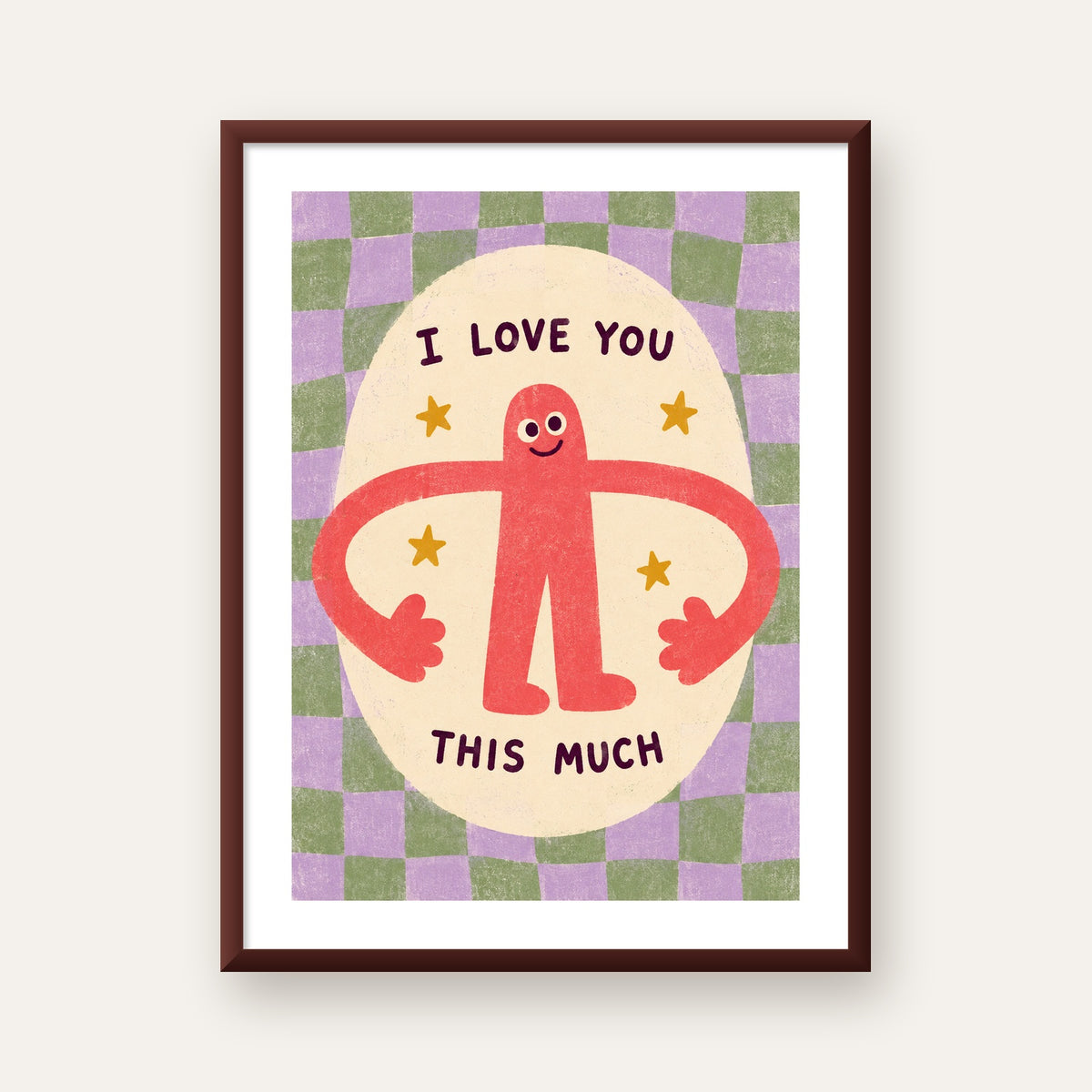 Sevimli Karakterli 'I Love You This Much' Pastel Poster — ceviz çerçeveli paspartulu