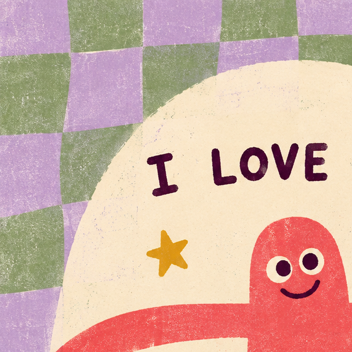 Sevimli Karakterli 'I Love You This Much' Pastel Poster — baskının yakın çekimi, kâğıt dokusu ve renk detayı