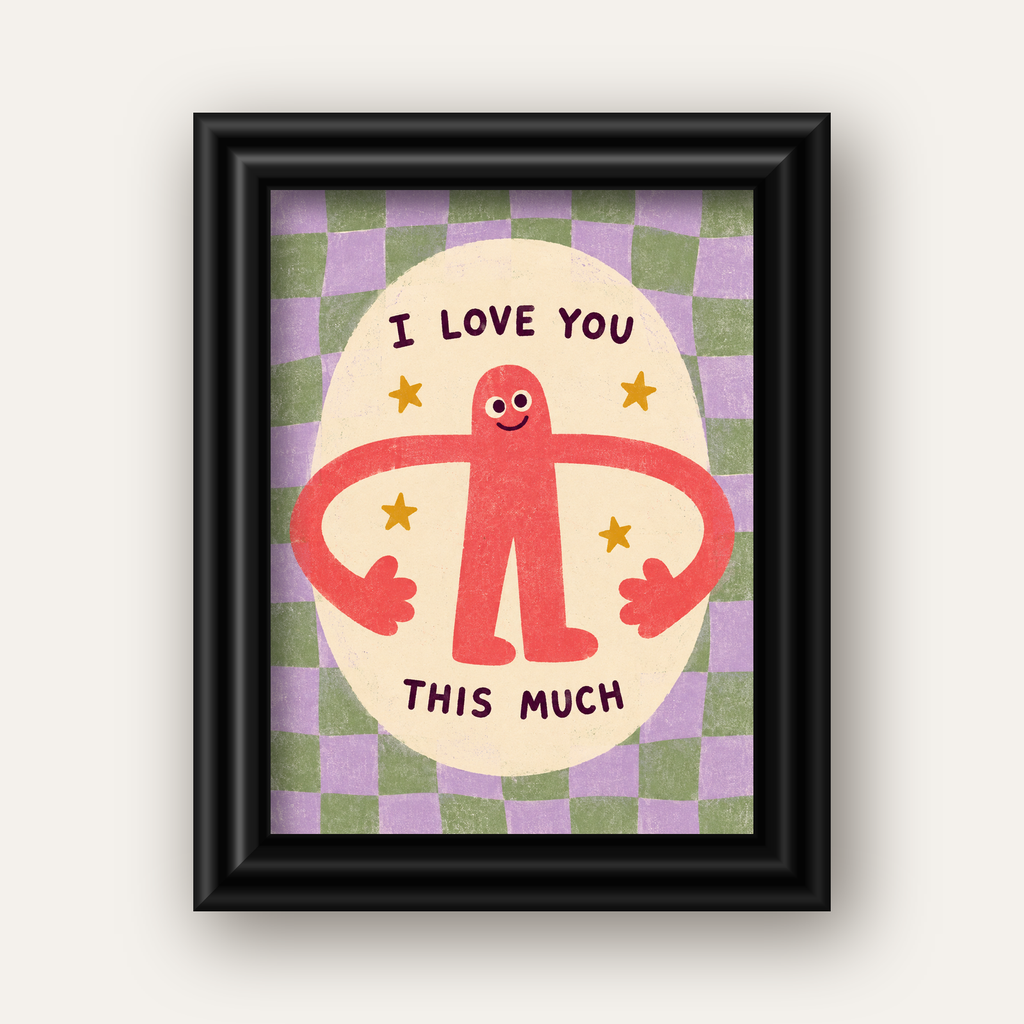 Sevimli Karakterli 'I Love You This Much' Pastel Poster — siyah galeri çerçeveli