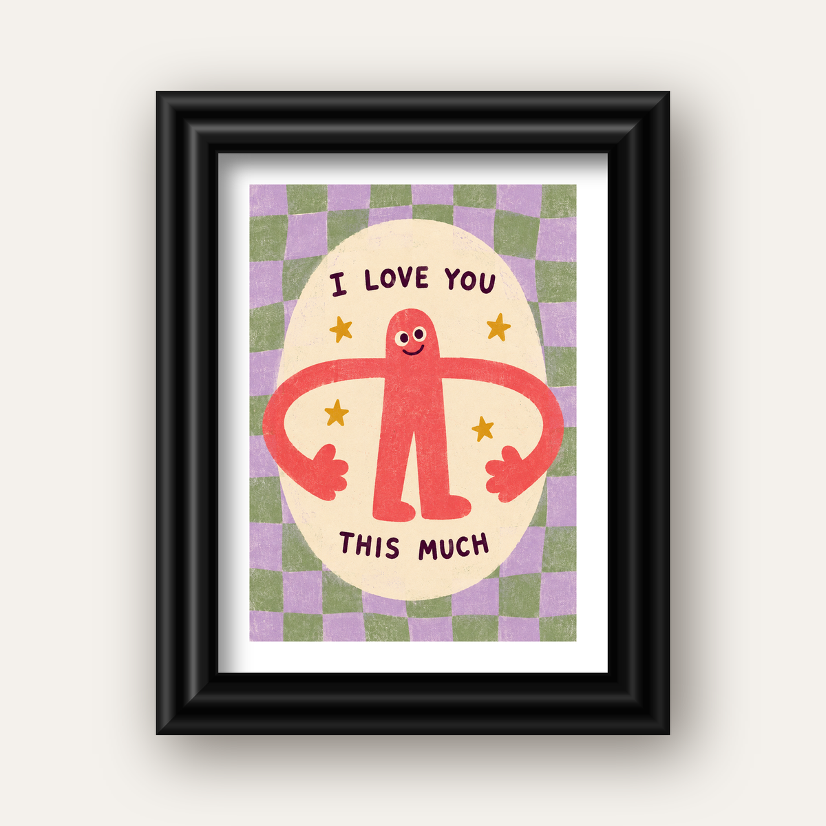 Sevimli Karakterli 'I Love You This Much' Pastel Poster — siyah galeri çerçeveli paspartulu