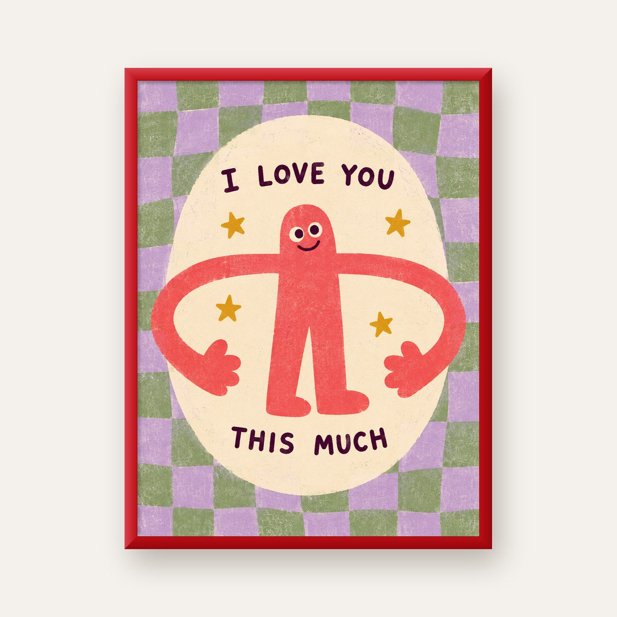 Sevimli Karakterli 'I Love You This Much' Pastel Poster — kırmızı çerçeveli