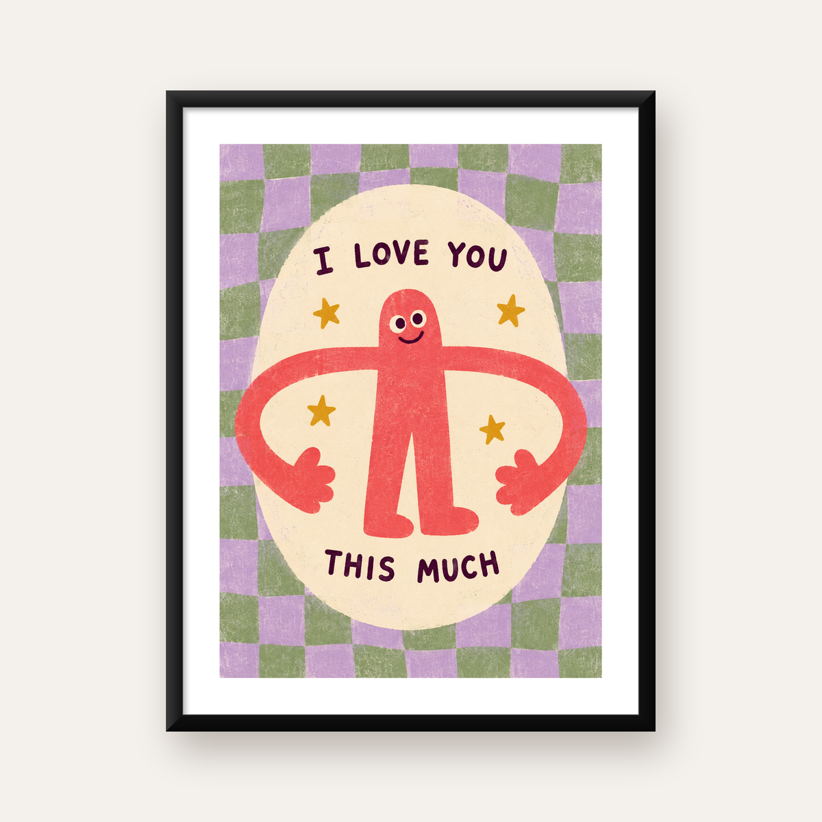 Sevimli Karakterli 'I Love You This Much' Pastel Poster — Dikey baskı, beyaz paspartulu