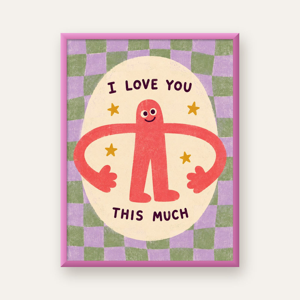Sevimli Karakterli 'I Love You This Much' Pastel Poster — pembe çerçeveli