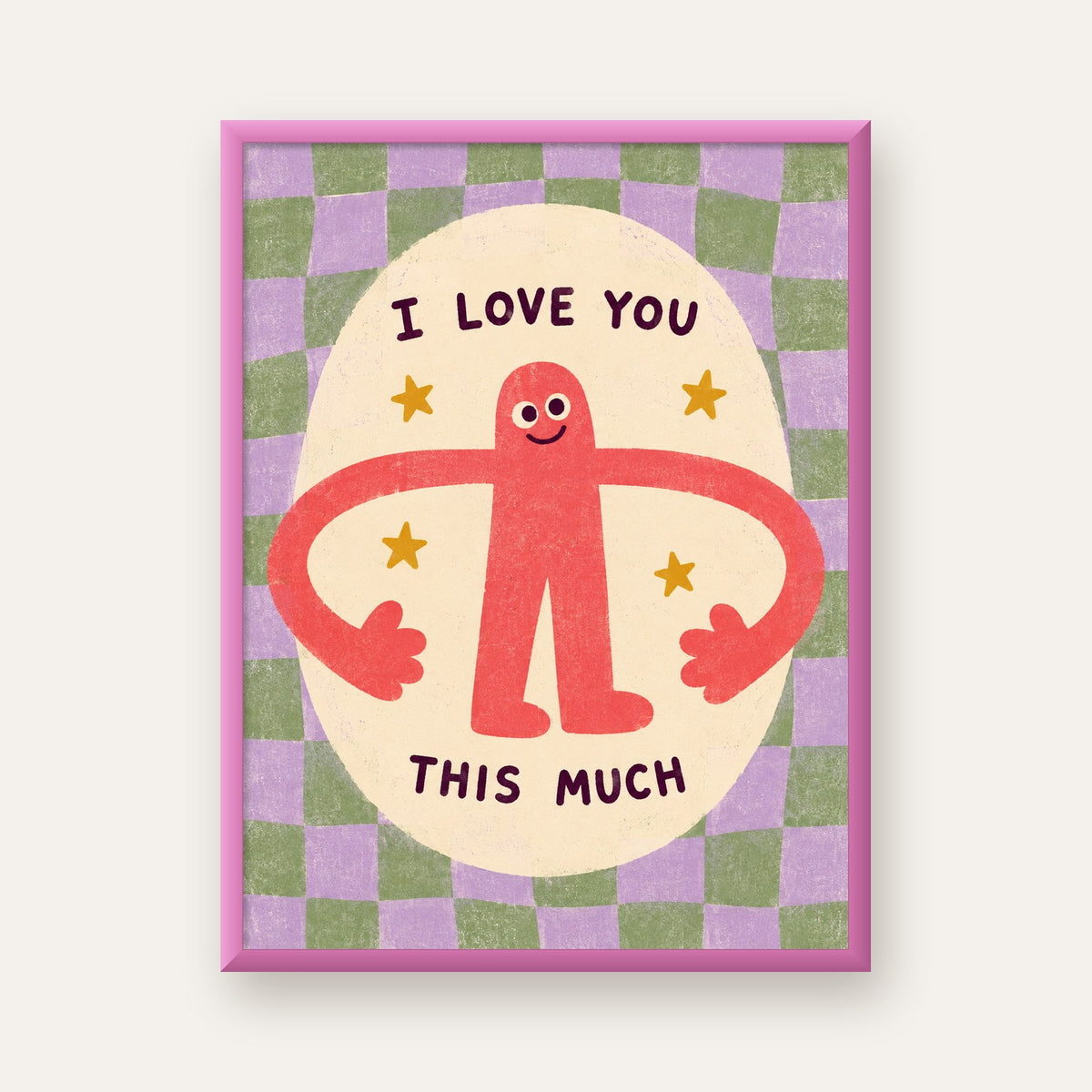 Sevimli Karakterli 'I Love You This Much' Pastel Poster — pembe çerçeveli