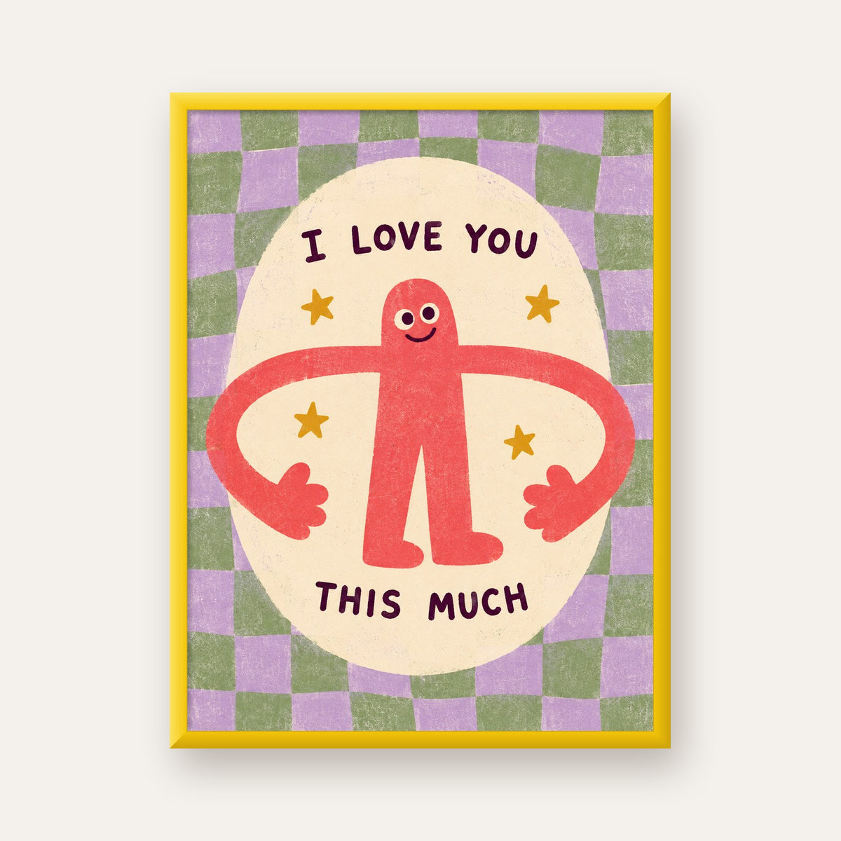 Sevimli Karakterli 'I Love You This Much' Pastel Poster — sarı çerçeveli